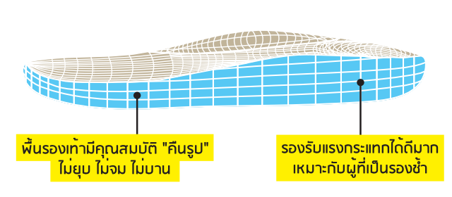 An illustration showing different parts of Klas & Sylph's product features that contribute to favourable foot health (part 2) in Thai language